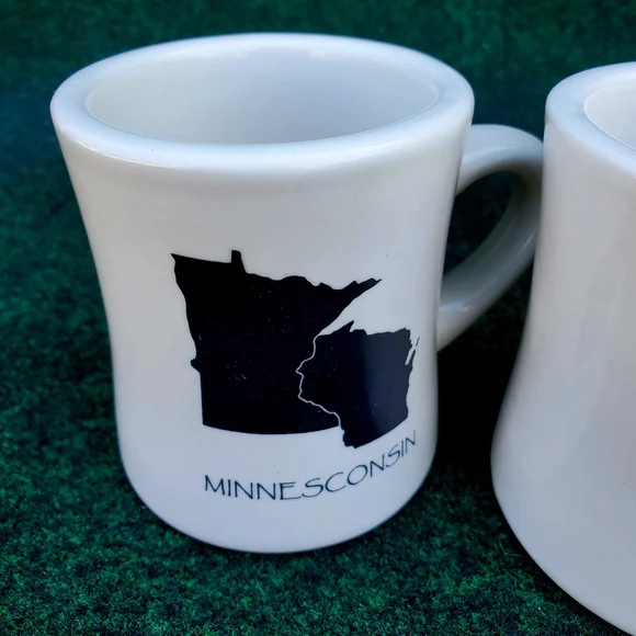 (2) VTG Minnesconsin Coffee Cup Mug Diner Heavy White/Black 12oz USA - Picture 3 of 11